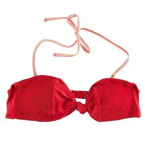 Mae Womens Bikini Top Knot Center Smocked Bandeau Red Size M